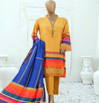 3 Piece Linen Embroidered Stitched Suit